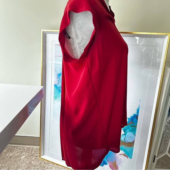 PLEIONE Top High Low flowy Short Sleeve Nordstrom Blouse Red Rucked Size SP - Picture 5 of 8